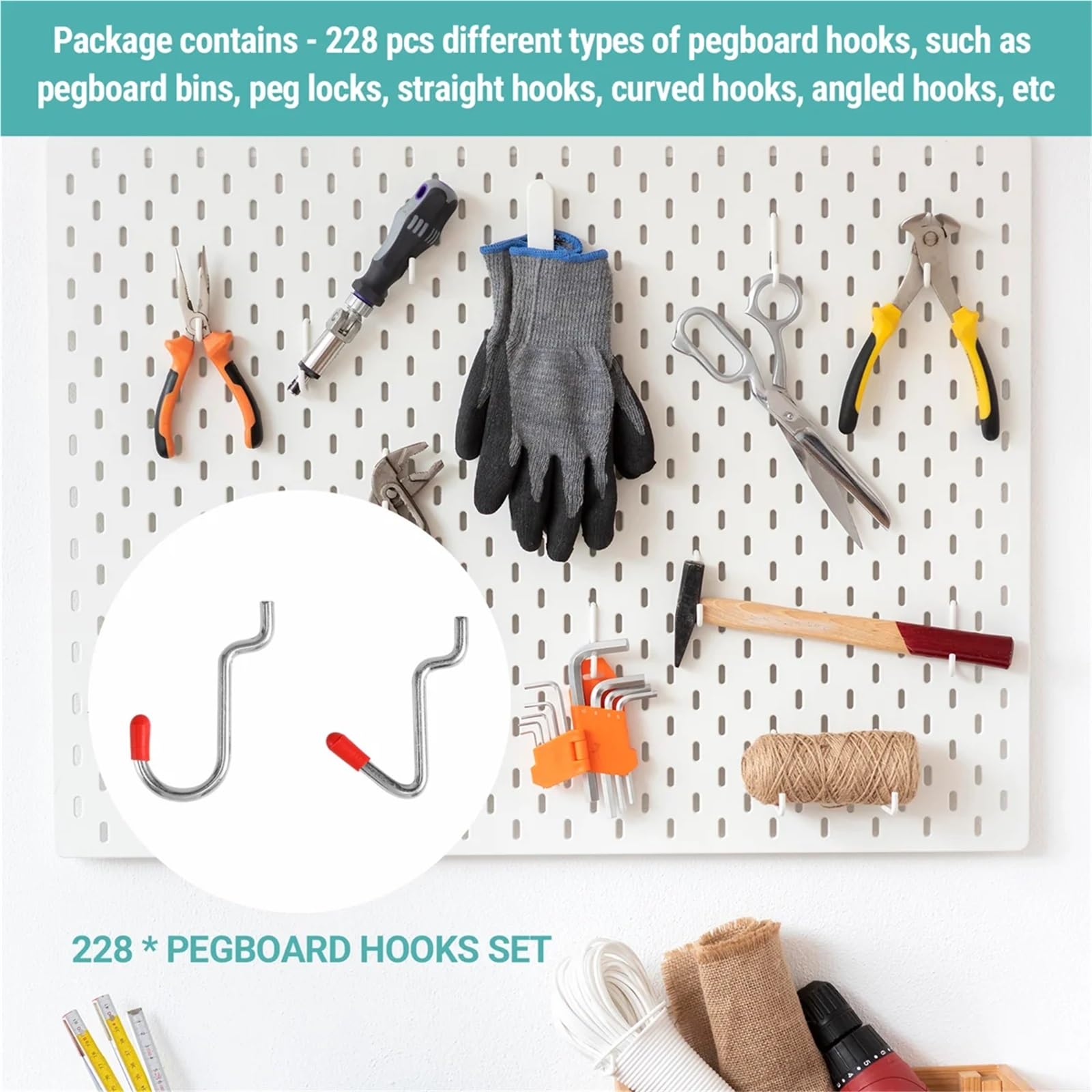 Assortimento di ganci for pannelli forati da 228 pezzi Per Casa