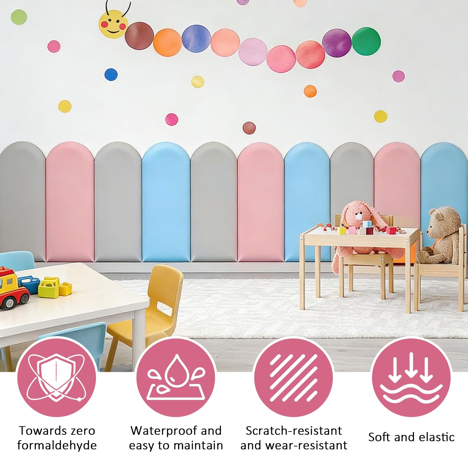 Paneles Murales 3D Adhesivos de Poliuretano Impermeables 4 Piece Acolchado 3D Autoadhesivo para Habitación Infantil, Acolchados, Cojín para Colgar en la Cabecera, Cama – 40 x 20 cm — view 3
