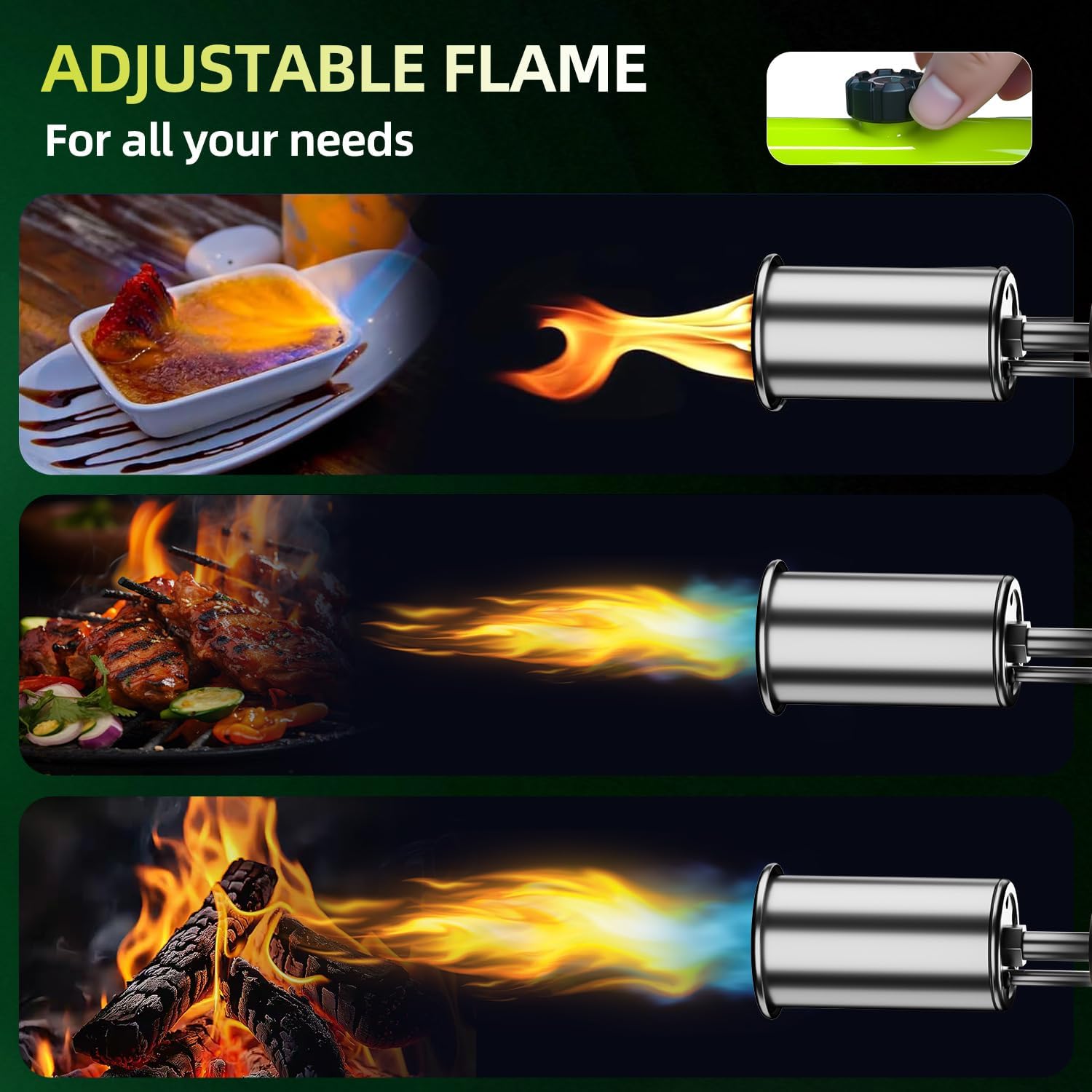 Powerful Propane Torch,Kitchen Cooking Torch With One-Touch Max Fire, Charcoal Lighter with a Safety Lock, Adjustable Blow Torch for Sous Vide, BBQ, Campfire, Fireplace(Tank Not Included)