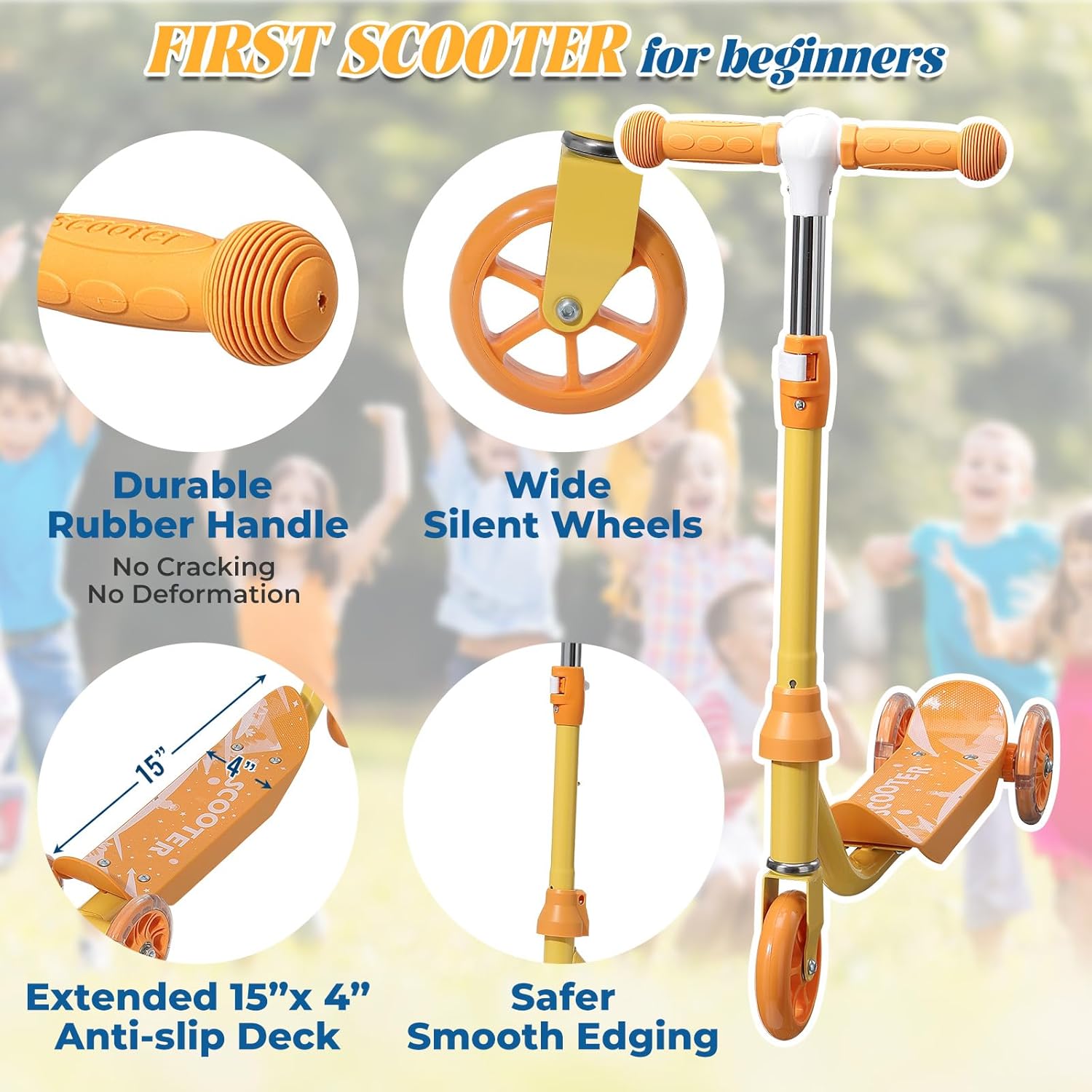 Kids Scooter with LED Light-Up Wheels, Adjustable Handlebar Scooter, Kids Toys Gift for Boys & Girls (Height 37-50") | Outdoor Play for Ages 3,4,5,6 | Extended Footrest