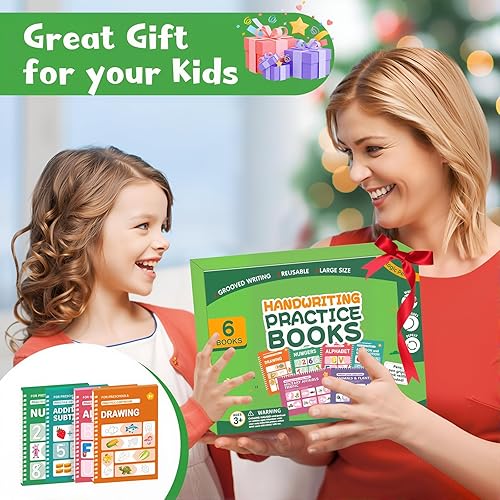 Miniatura 8 de Práctica de escritura ranurada mágica para niños, paquete de 6 libros de práctica de escritura a mano grandes reutilizables, libros de trabajo de