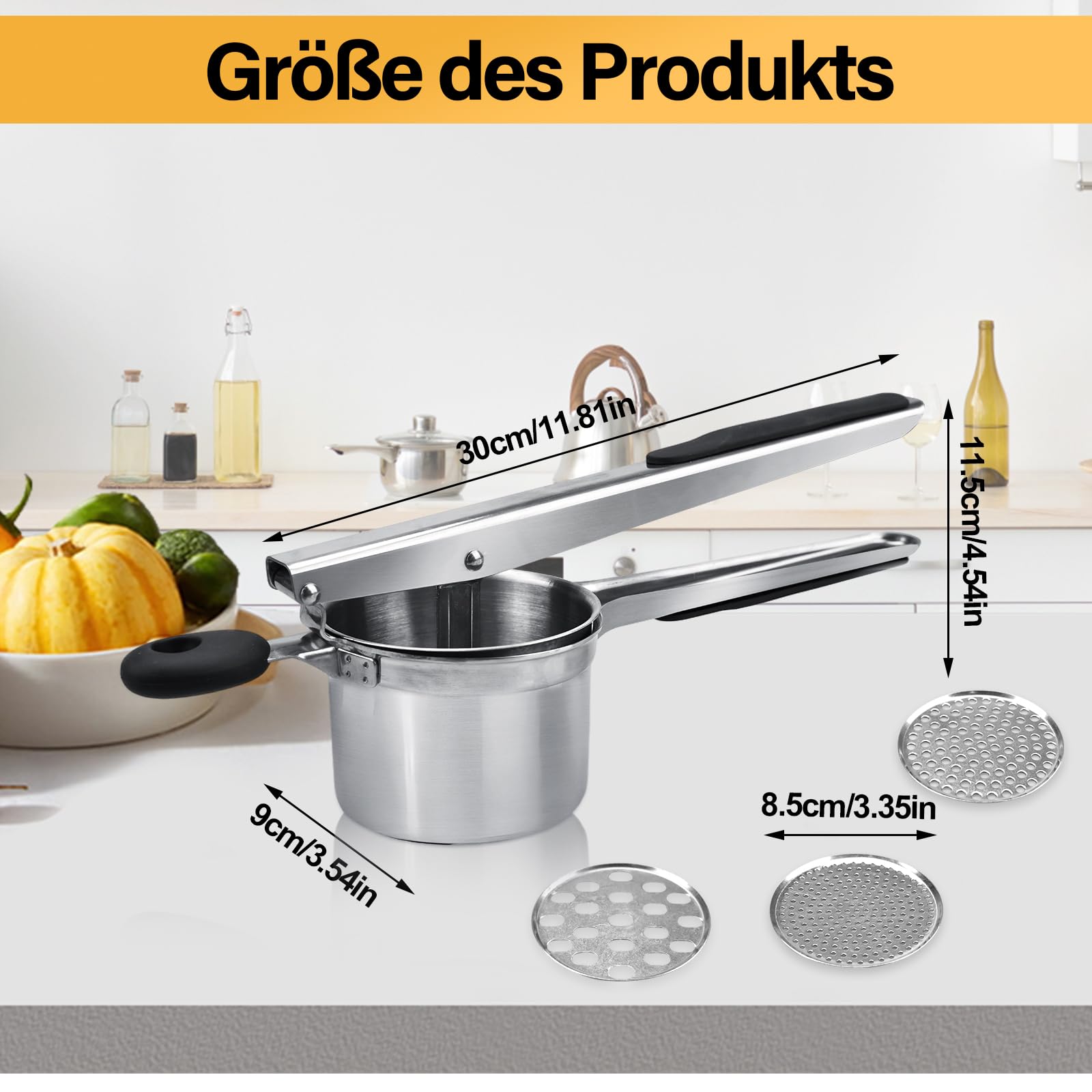 Schiacciapatate Professionale - 3 Colini, Acciaio Inox, Per Purè E Succhi - Foto 12