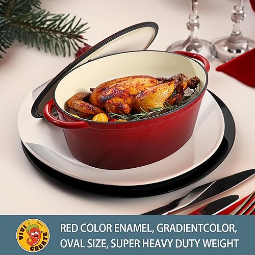 Miniatura 6 de Vivicreate Horno holandés de hierro fundido esmaltado de 9.6 cuartos de galón, color degradado rojo, olla de hierro fundido (9.6 QT)