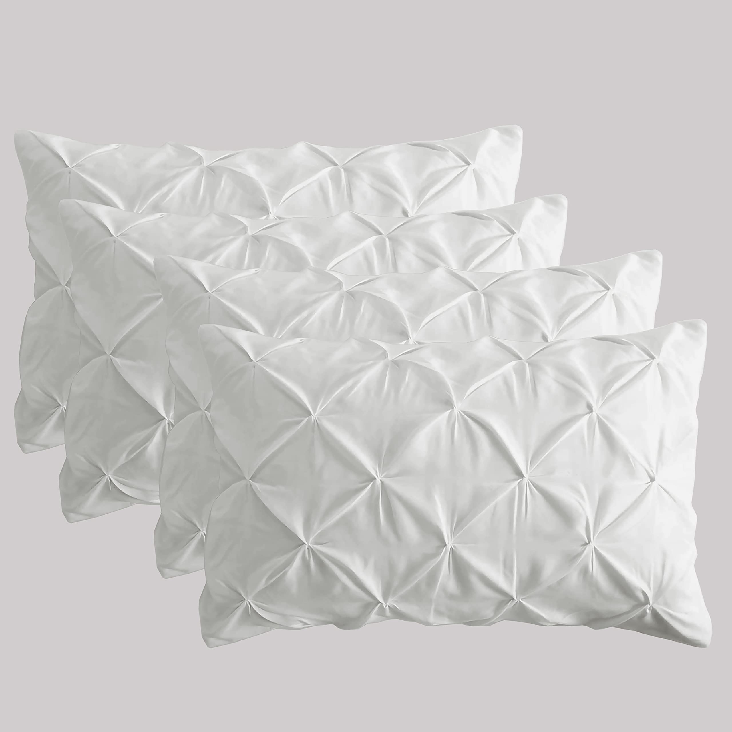 YRM Bedding's Soft Microfiber Decorative Pillow Cover, Well Designed Pinch Pleated Pattern, (18"x28" Inches), (Set of - 4), White