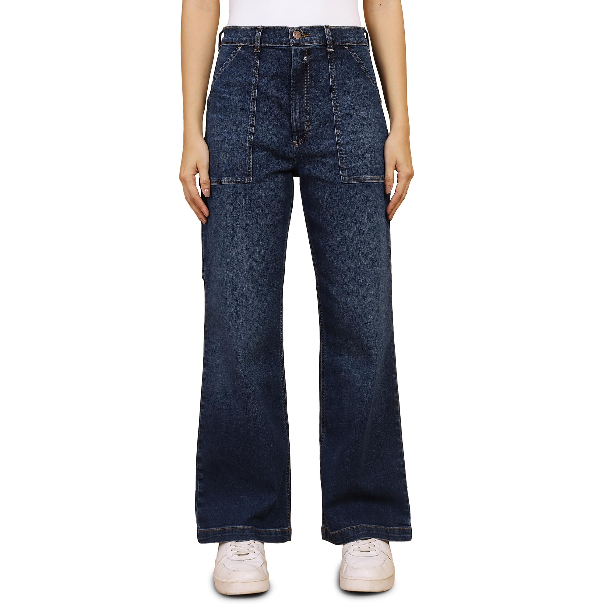 Wrangler Female Blue Relaxed Fit Mid Rise Pants in blue