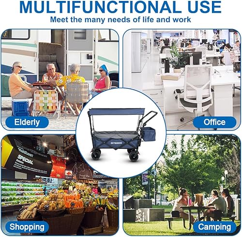 Miniatura 9 de Carrito de jardín plegable con toldo extraíble, 3 en 1, resistente, con ruedas todo terreno, mango ajustable, cinturón de seguridad, carro plegable