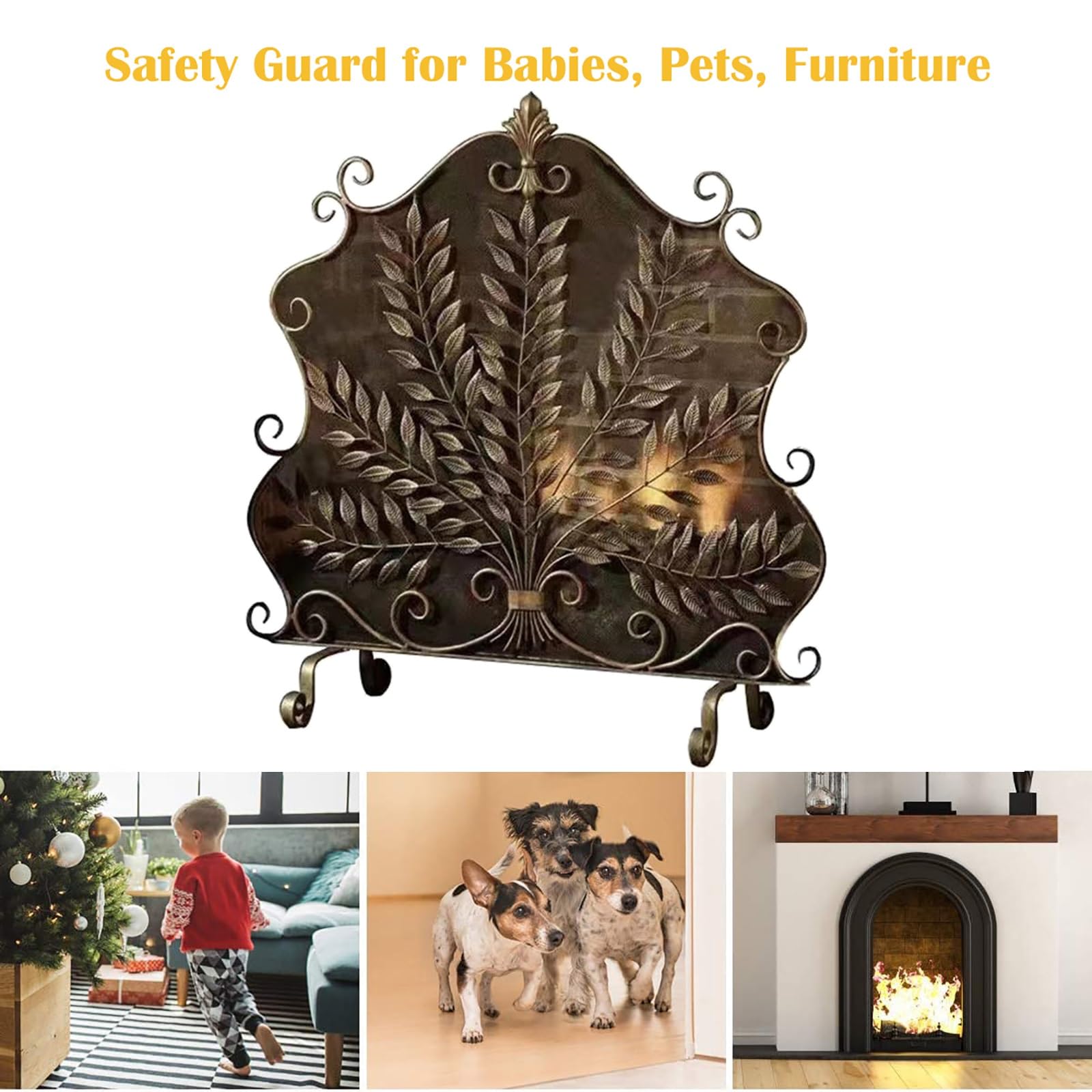 Parascintille in Stile Europeo, parascintille e parafiamma per Camino, in Ferro battuto, Resistente, Piatto, per l'arredamento del Soggiorno, 85×85 cm, Dorato