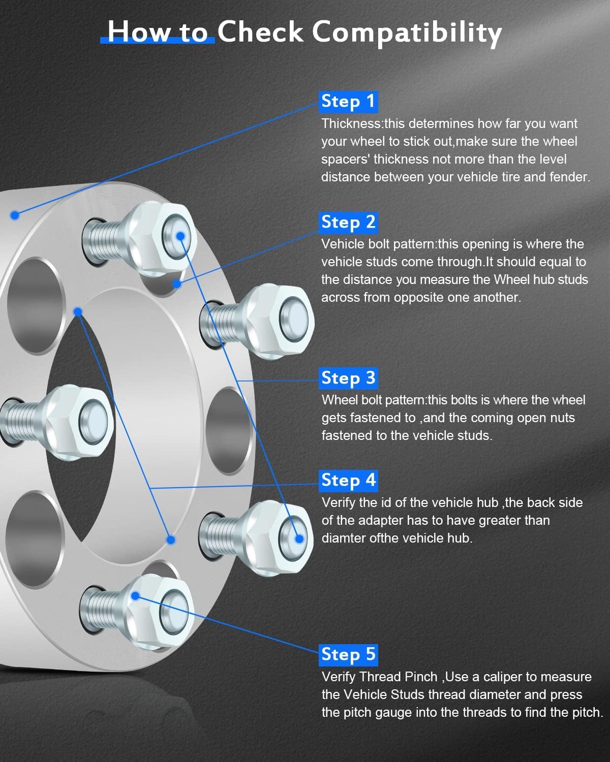 ECCPP 4PCS 1.5 inch Wheel Spacers 5x4.75 to 5x4.75 5X120.65mm 12x1.5 Studs 87.1mm CB 5 Lug fits for 1964-1973 for Chevrolet Chevelle |1988-2012 for Chevrolet Corvette |1982-1990 for GMC S15 - Image 4