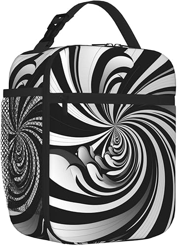 Miniatura 2 de Bolsa de almuerzo con diseño de remolinos blancos y negros, lonchera aislada para mujeres y hombres, bolsa de almuerzo reutilizable, bolsa de