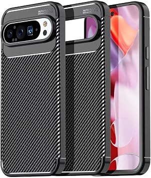for Google Pixel 9 Pro XL, [Slim Fit] Stylish Brushed Shockproof Carbon Fibre [Protective Case] Cover, Gel Rubber Phone Case Cover for Google Pixel 9 Pro XL - Black