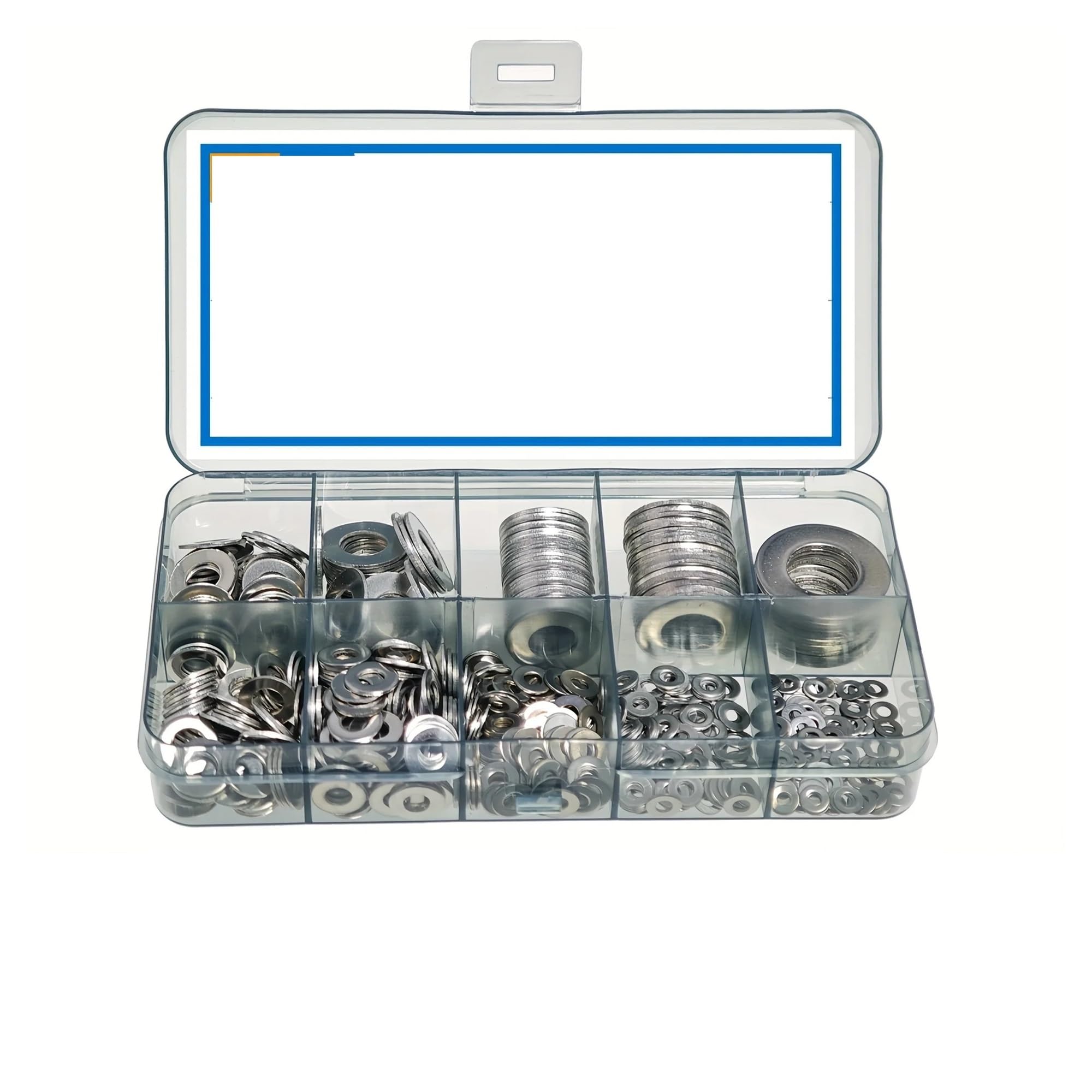 Assortiment de rondelles plates Assortiment de 80 à 580 pièces en acier inoxydable, Kit rondelles plates avec boîte rangement, plusieurs tailles (M2-M10) for vis et boulons(580Pcs)