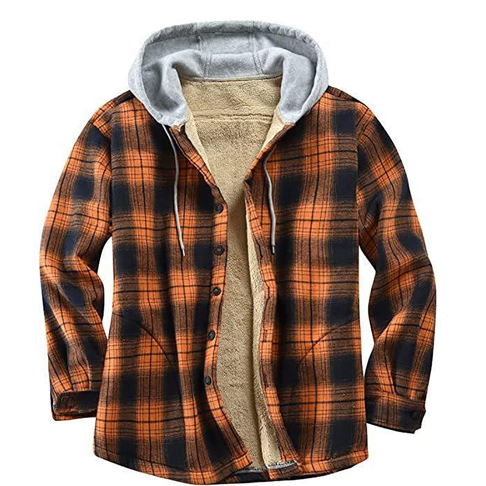 AQAYL Flannel Hoodie for Men Fleece Lined Jacket Button Down Plaid