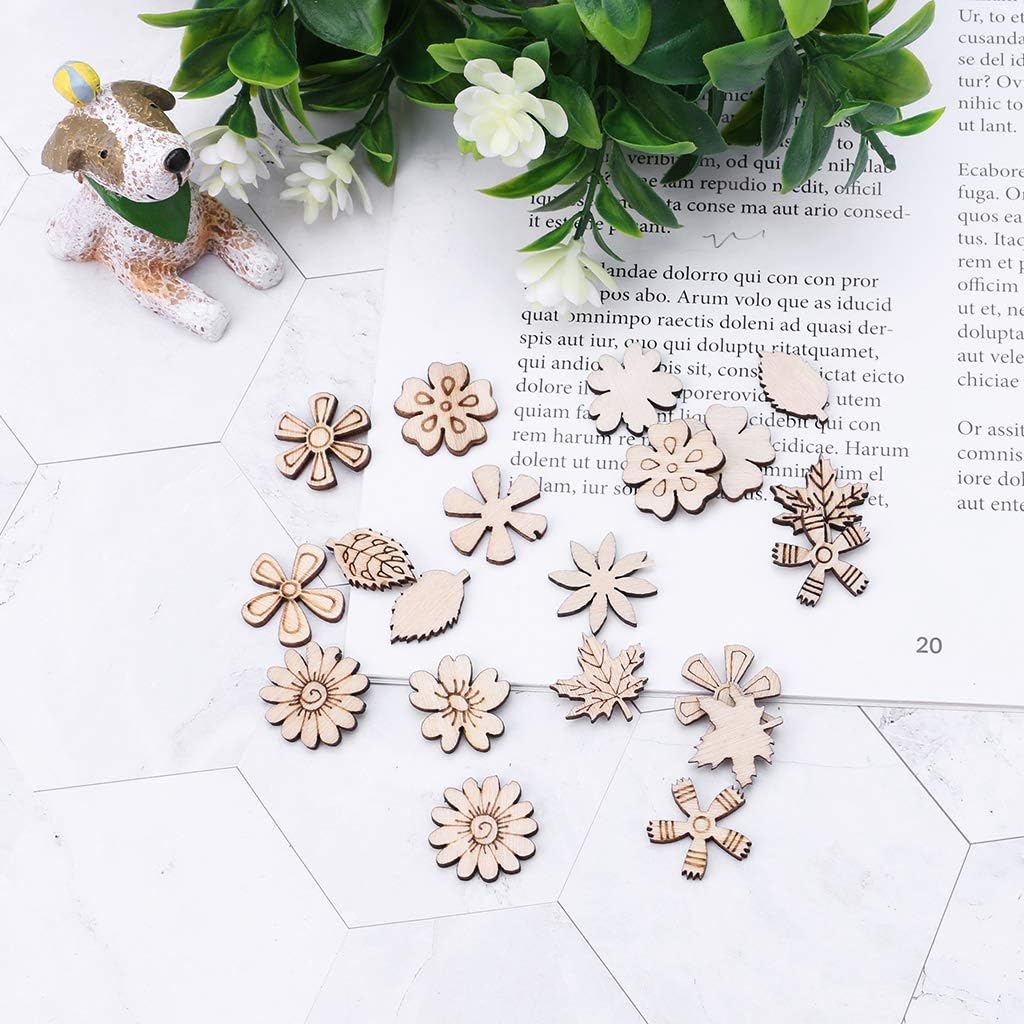 300 Pièces Fleurs & Feuilles En Bois Pour DIY - Décoration Artisanat, Scrapbooking - Motifs Creux