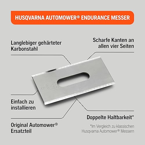 Husqvarna Automower Endurance - Lot de 6 Lames avec vis - Trou Oblong - Lame de qualité Plus Durable - Compatible avec Tous Les Robots tondeuses Husqvarna/Gardena/McCulloch - 2