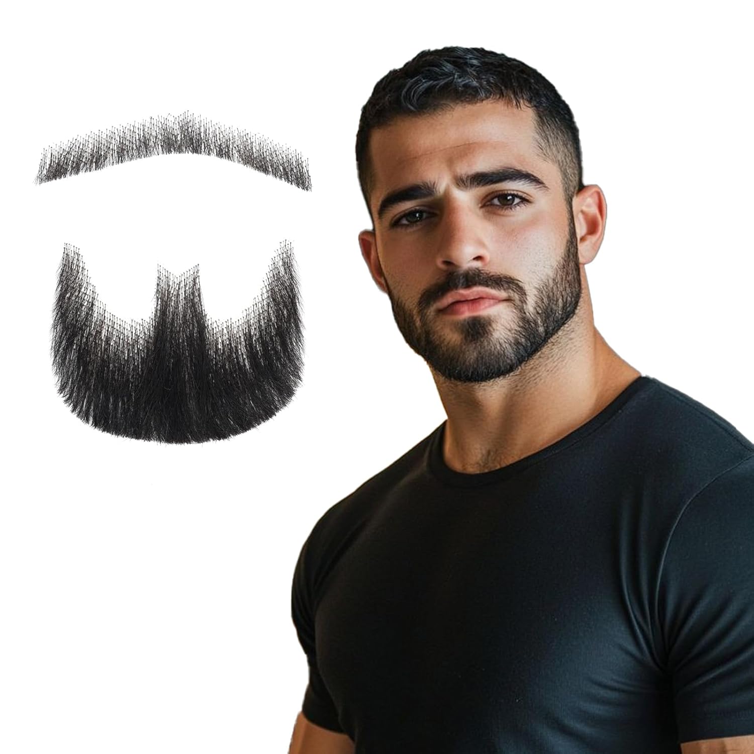 Realistic Mustache Human Hair, Handmade Fake Beards with Invisible Soft Lace, Natural Looking Costume Facial Hair (M02 Black)