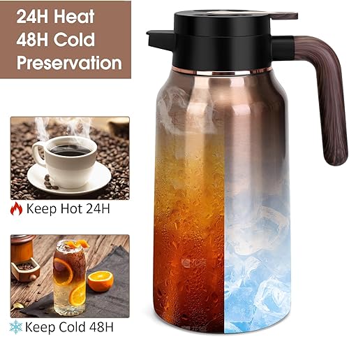Miniatura 19 de Jarra térmica de café de 68 onzas, jarras de acero inoxidable para líquidos calientes durante 36 horas, jarras de café aisladas para mantener