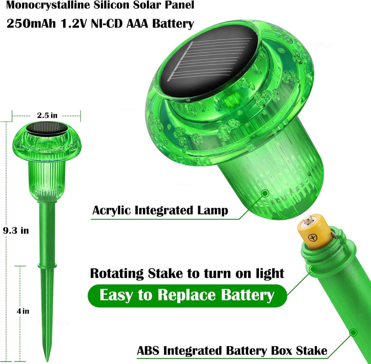  Solar Lights Outdoor Waterproof 8 Pack LED Green Stake Mushroom thumbnail
