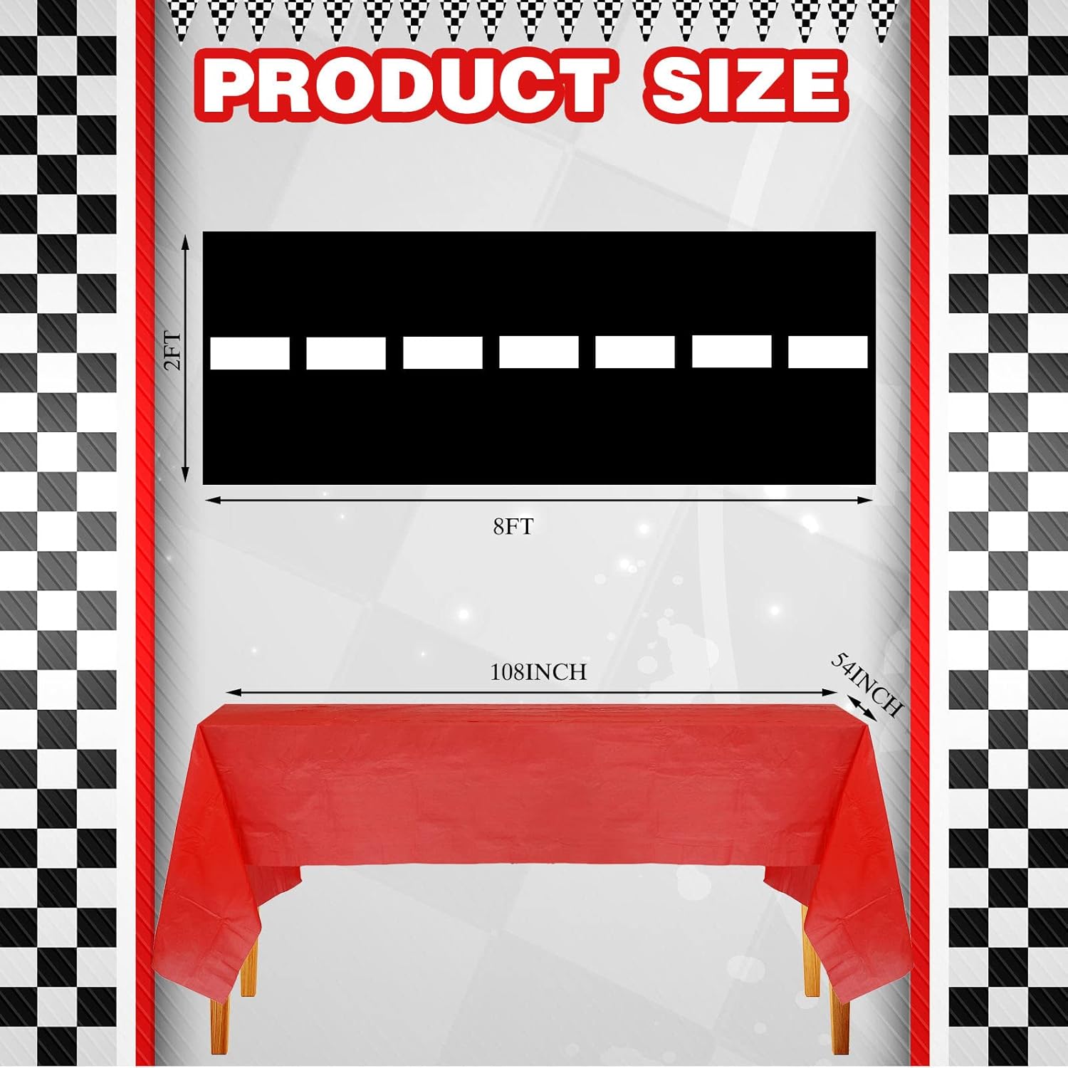 Cindeer 30 Pcs Checkered Racing Car Party Decorations Checked Race Flag Tablecloth Mini Traffic Cones Racing Pennant Banner Decor for Race Track Running Mat Tire Tube(Red Tablecloth)