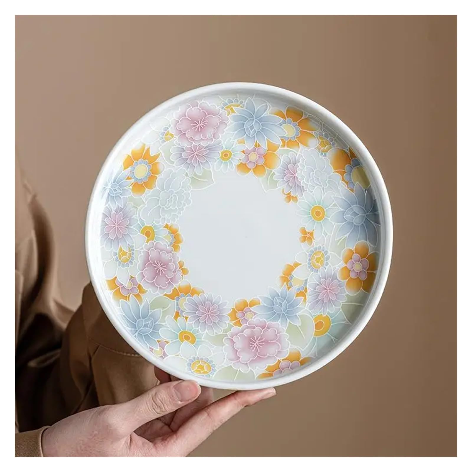 Vassoio per profumi Vassoio rotondo in ceramica antica smaltato con mille fiori e bolle secche, elegante for la casa, for il tè