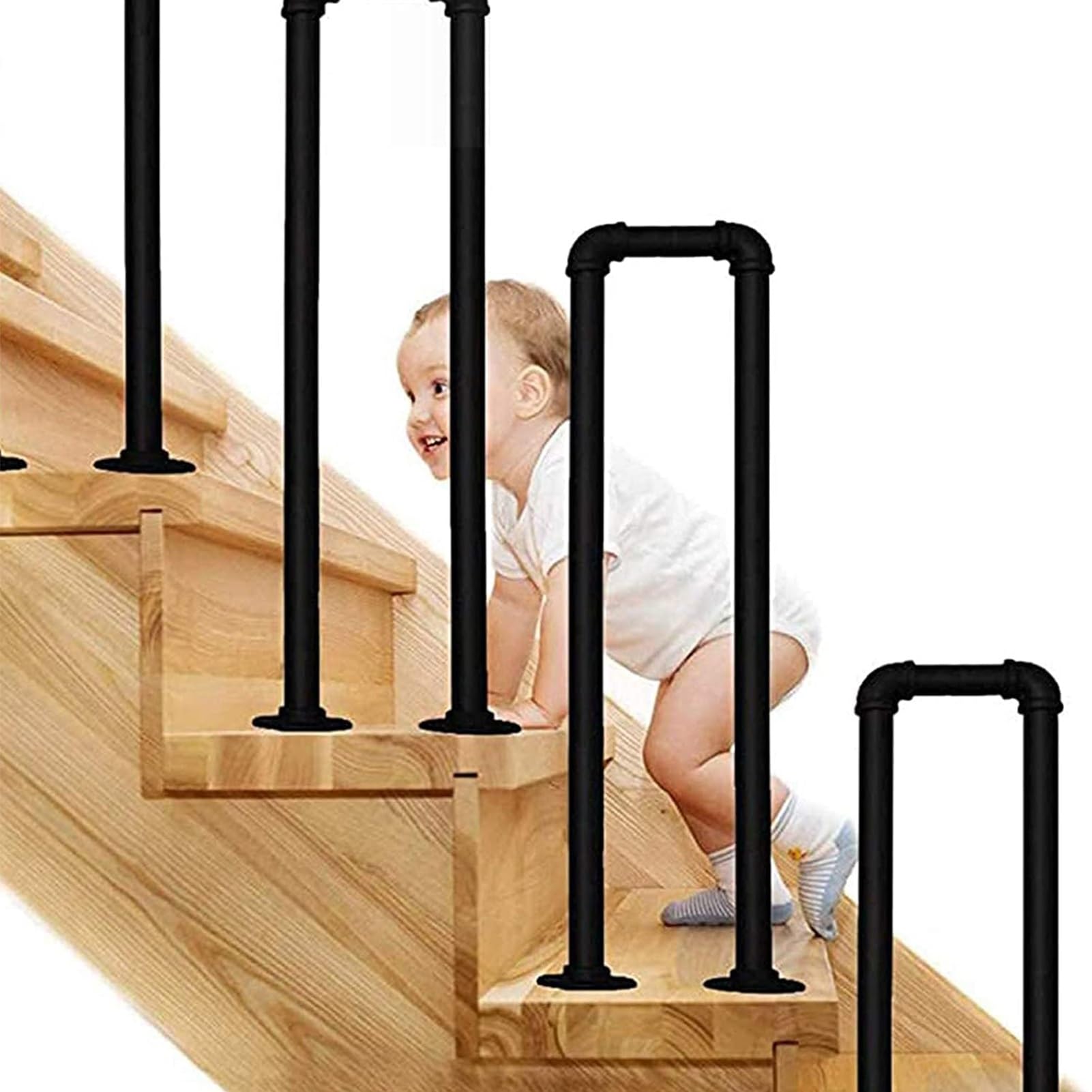 Rampe d'escalier en U antidérapante éliminant le risque de chute sur les marches du porche
