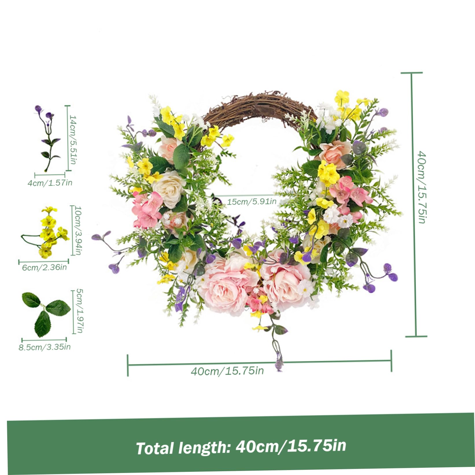 Couronne de porte artificielle à suspendre pour porte d'entrée, motif pivoine florale pour ferme, fête, mariage, maison - 40,6 cm