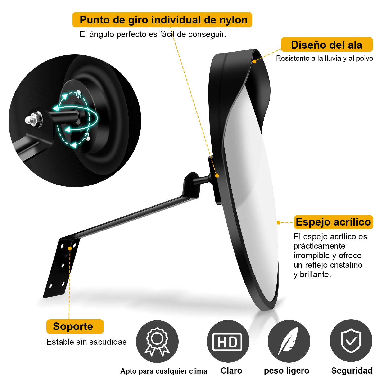 Angooni 40 cm Espejo de Seguridad, Espejo de Tráfico de Visión Ajustable, Espejo Convexo para Garaje y Entrada de Vehículos, Asistente de Aparcamiento (Admite Interior y Exterior)