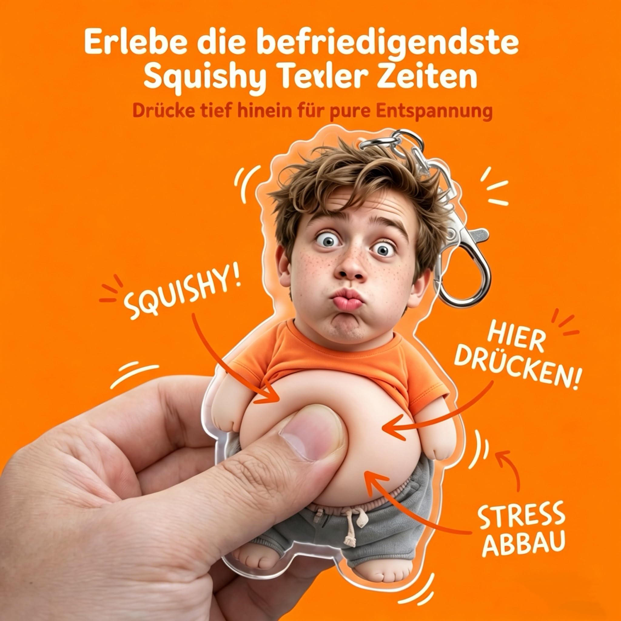 Personalisierter Gesicht Squishy Schlüsselanhänger – Lustiger Bauch-Drücker Anti-Stress Anhänger mit eigenem Foto, Muttertag & Vatertag