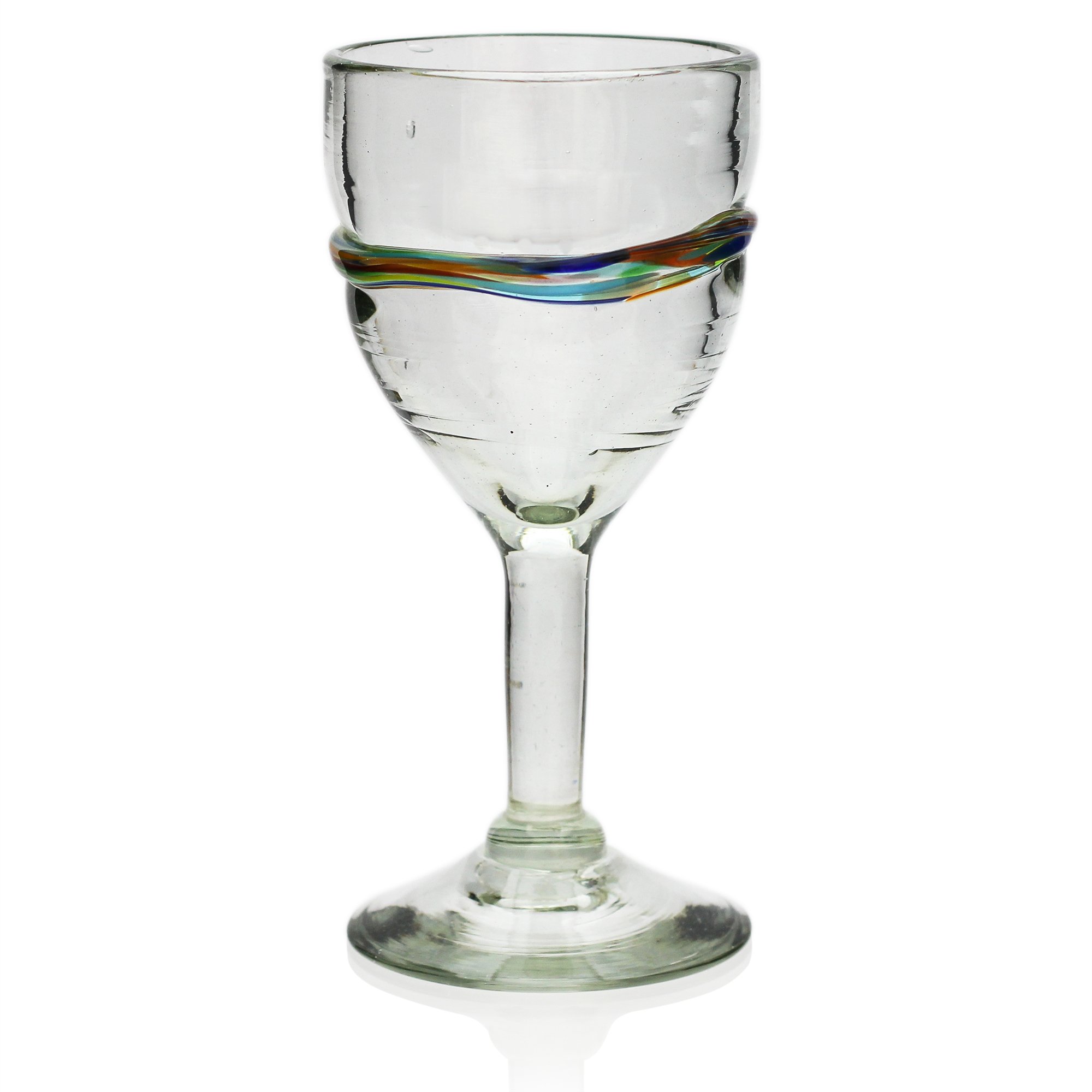 Tumia LAC Handgemachtes Weinglas - mittlere Größe - recyceltes Glas - Verschiedenfarbiger Streifen - Set aus 2 Gläsern