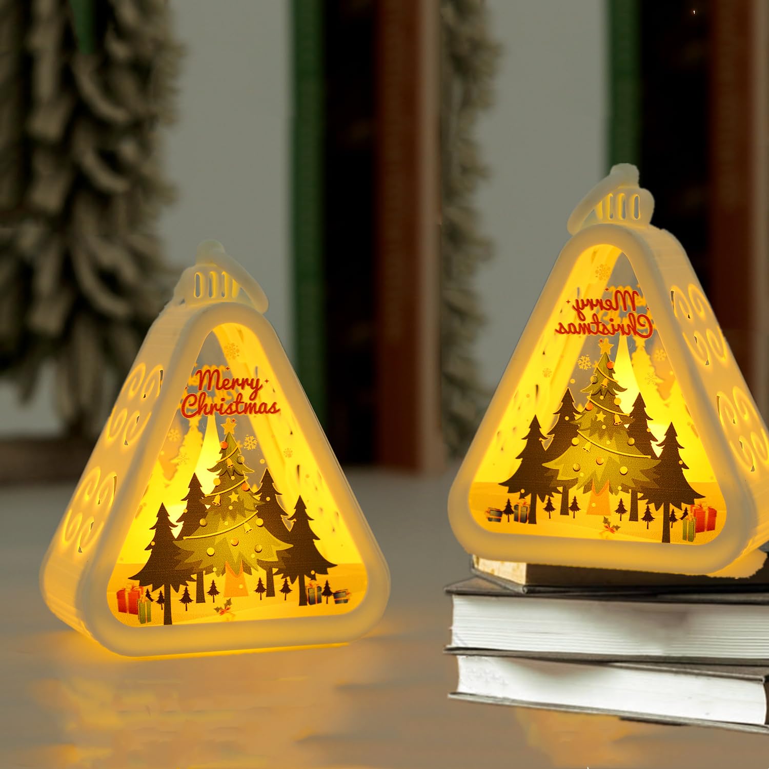 HFHungkeong Hanging Decorative Table Lamp Vintage Small Night Lights for Christmas Tree Fireplace Indoor Outdoor Window Decorations Xmas Home Bedroom Bedside Desktop Nightstand Decoration,2Pcs/Pack