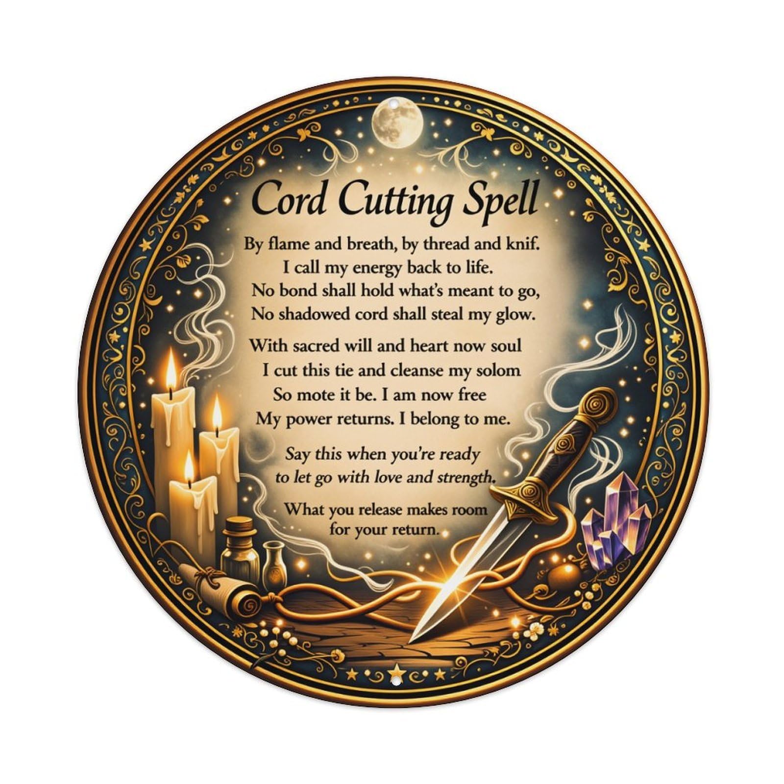 Cord Cutting Spell Ritual Art Metal Tin Sign Vintage Garden Bedroom Cafe Bar Man Cave Home Wall Decor Metal Poster 8x8 inches
