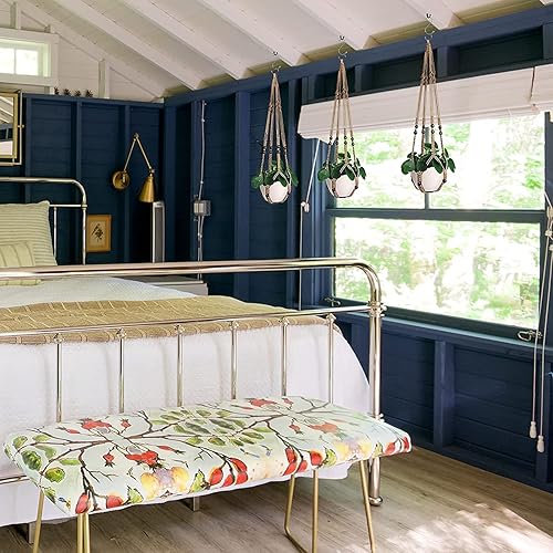 Miniatura 3 de Colgadores de macramé para plantas de interior de 36 pulgadas, cesta colgante para macetas con cuentas sin borlas, color marrón, 2 paquetes de 4