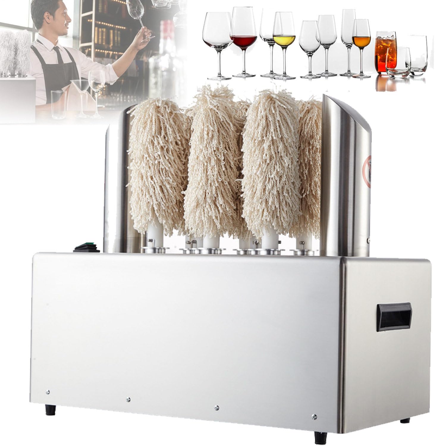 SICWEDIM Commercial Electric Wine Glass Polishers and Stainless Steel Glassware Polishers,5/8 Heads 2-in-1 Wiping Machine,for Wine Glass/Champagne Glass (8heads)