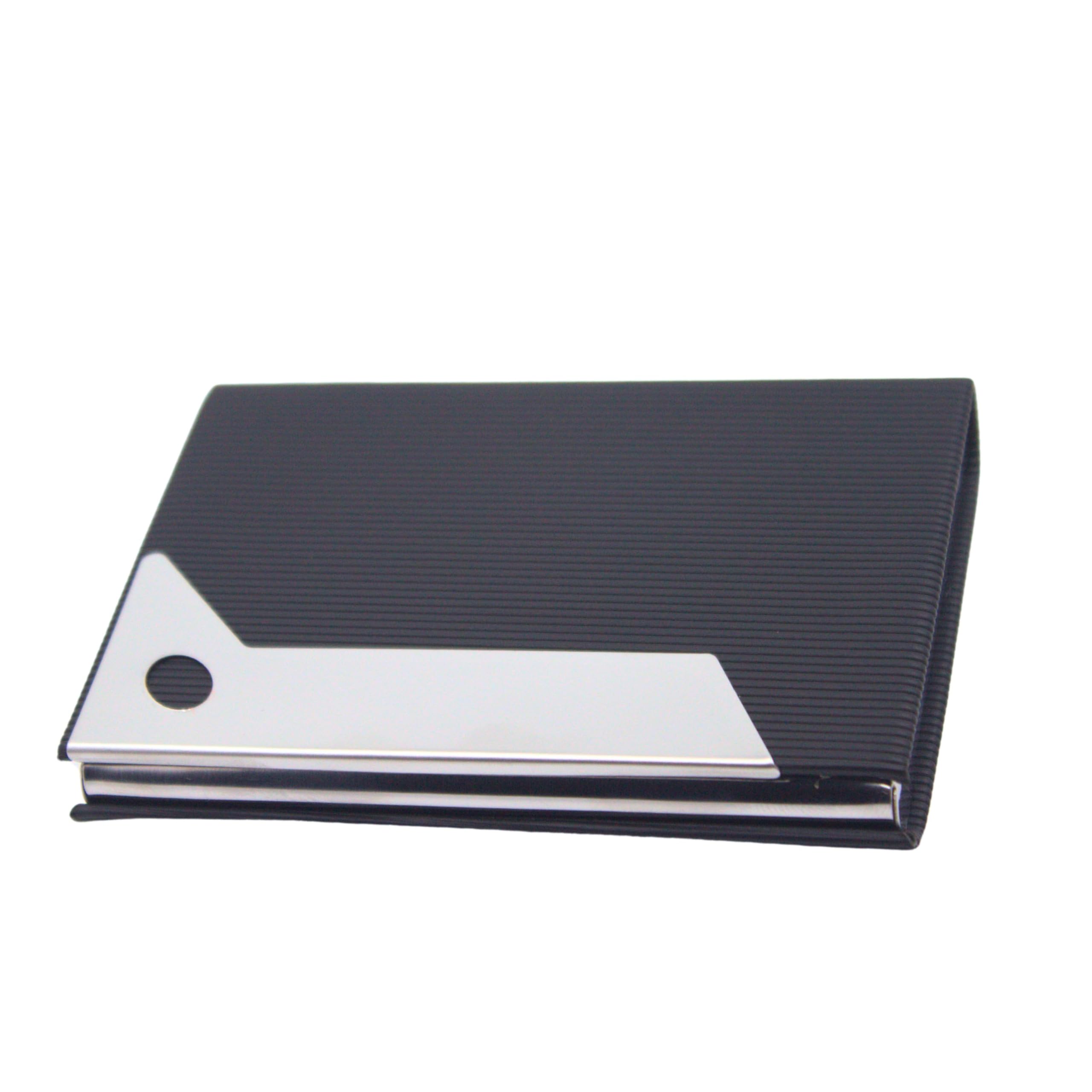 PU Leather Business Card Case for Men & Women | Metal Visiting Card Holder for Office Desk, Meetings & Professional Carry | Slim Pocket Card Organizer (Black)-image-29