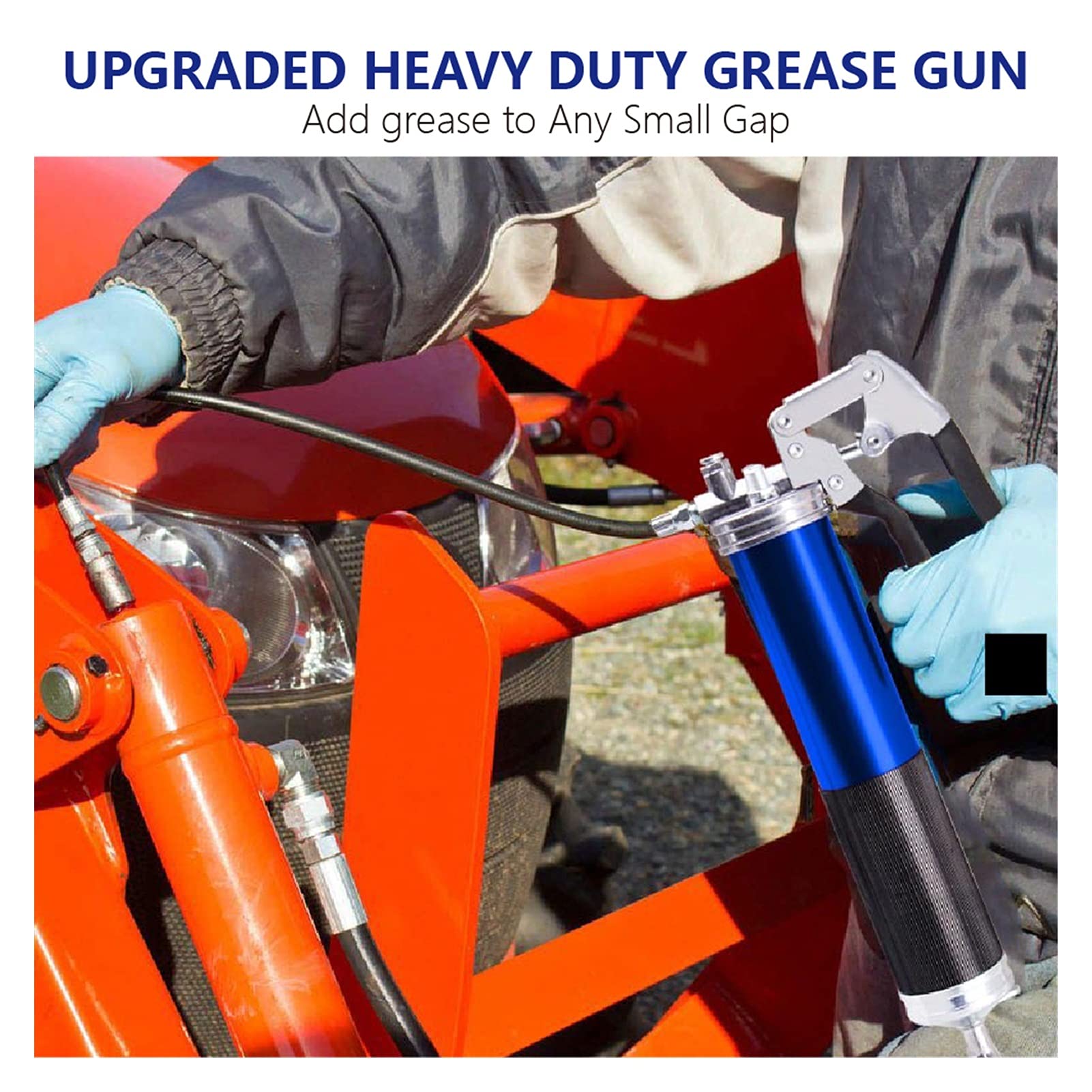 Pistola de engrase Máquina de Grasa con una Sola Mano de 400cc, Mango de Cartucho con Cartucho de Grasa Multifuncional Presión máxima 6000 PSI Fácil Almacenamiento y Transporte.