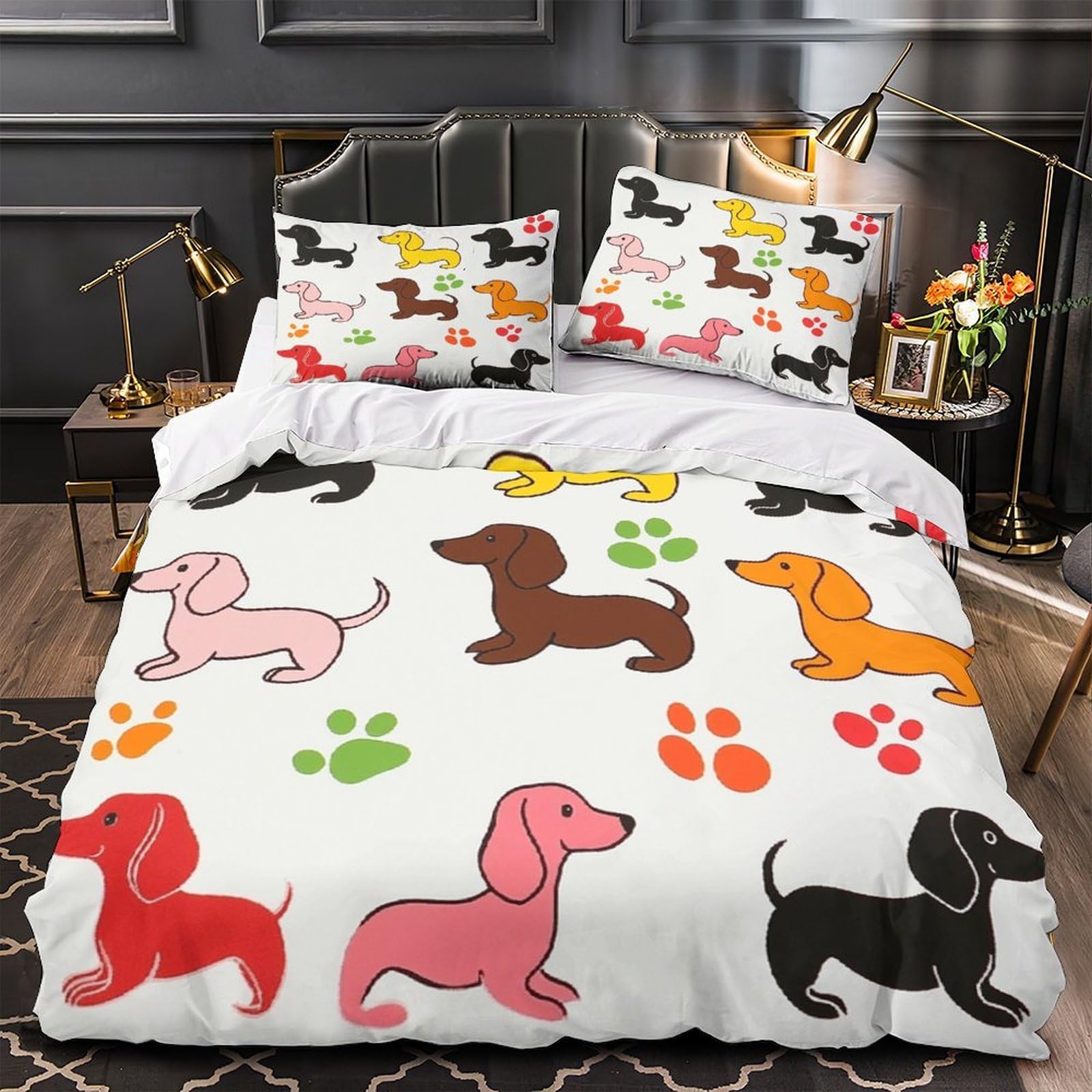 Parure de lit chiot blanc housse de couette microfibre 260x220