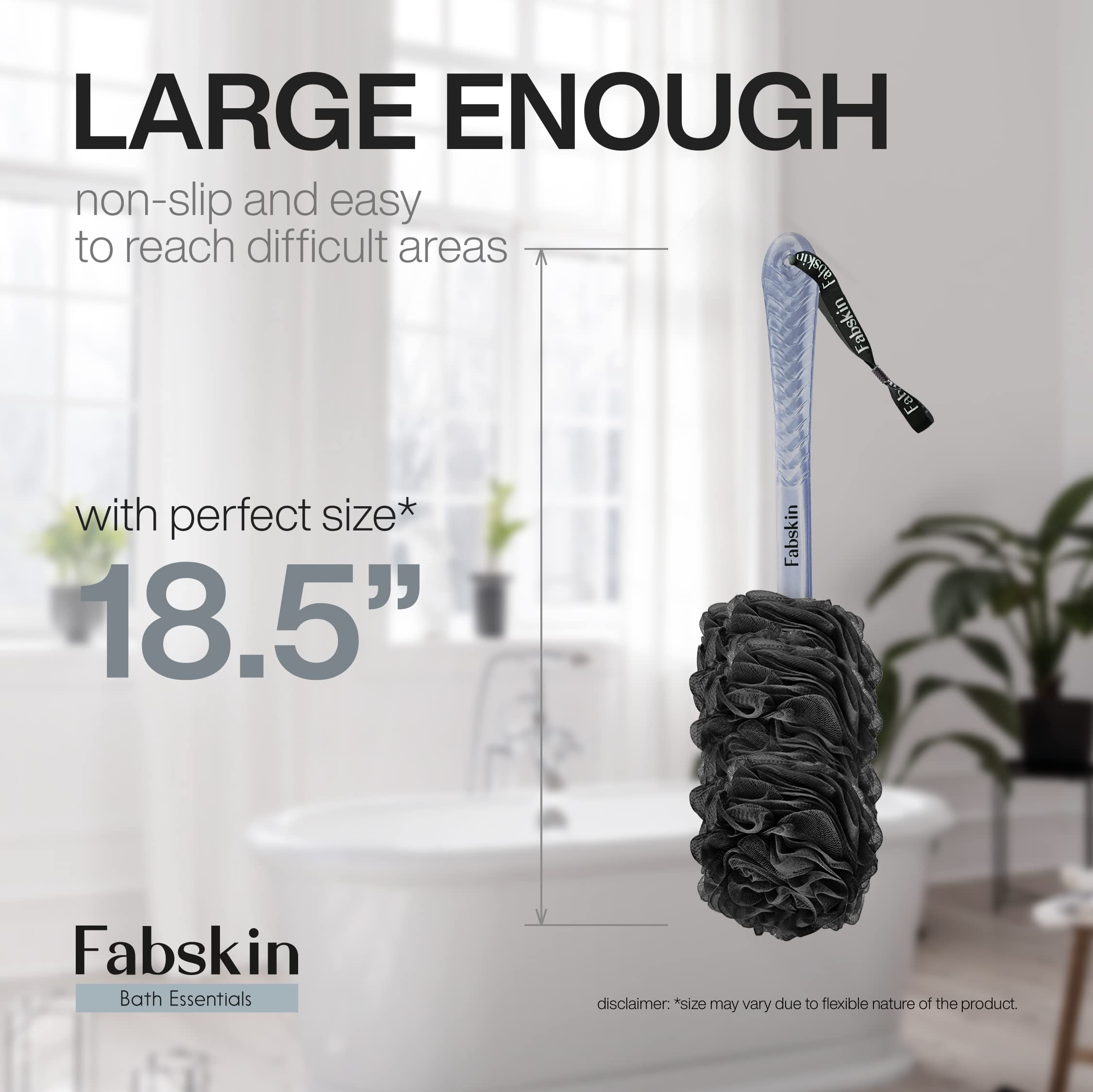 Fabskin Szczotka do ciała Loofah dla mężczyzn i kobiet z długim uchwytem, szczotka do kąpieli | szorowarka do pleców do kąpieli, wyprodukowana w Indiach (czarna)