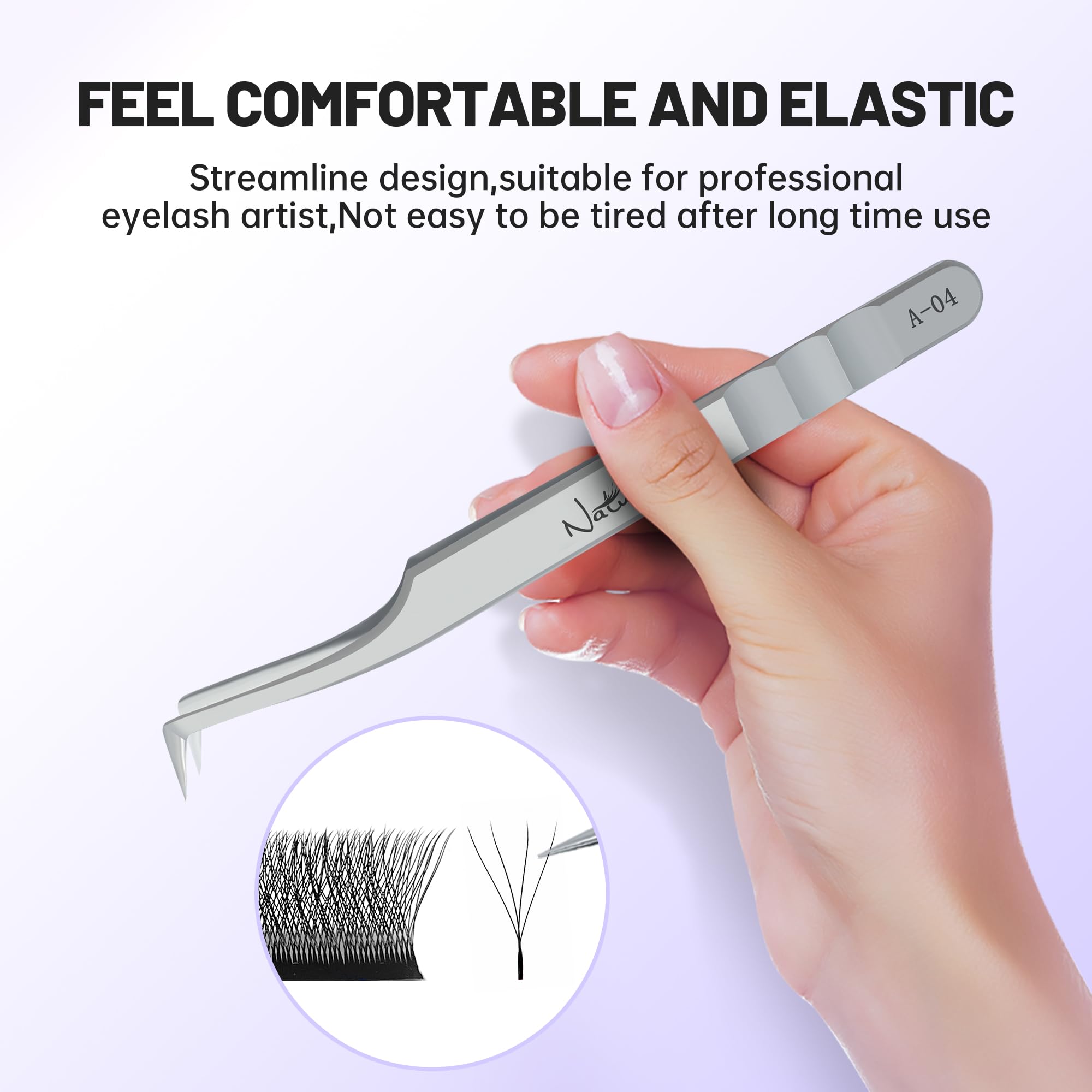 Pinzetta Extension Ciglia Professionale in Acciaio Inossidabile di Alta Qualità Antiscivolo Punta Curva Pinzette Antistatiche Eyelash Volume Tweezer(Argento, A-04)