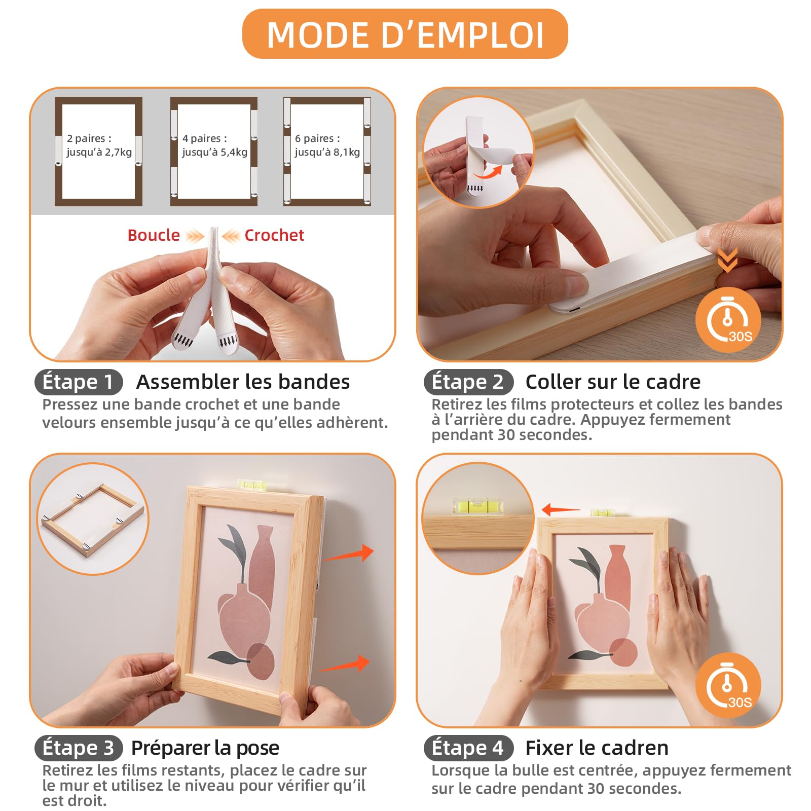 Trilancer Languettes Accroche Tableaux 20 Paires (40 Bandes) Fixation Sans Dommage Sans Clous Bandes Adhésives Forte Tenue pour Cadre Murale Décoration