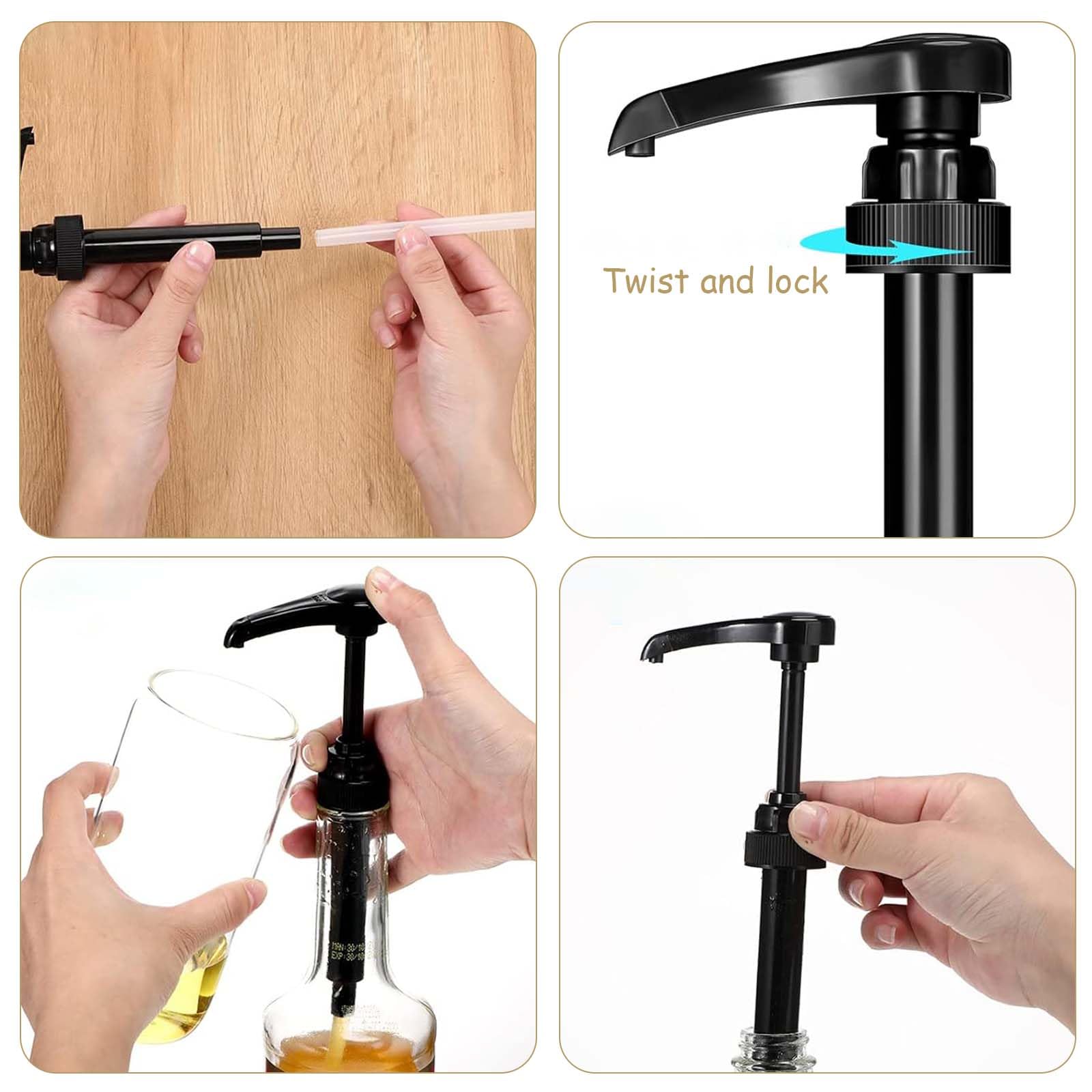 6 Pezzi Dosatore Sapone Bagno Pompa Pompa per Sciroppo con 6 Paglia Lunga Syrup Dispenser Riutilizzabile Dispenser Sciroppo Dispenser per Sciroppo per Casa, Bar, Ristorante (Nero)