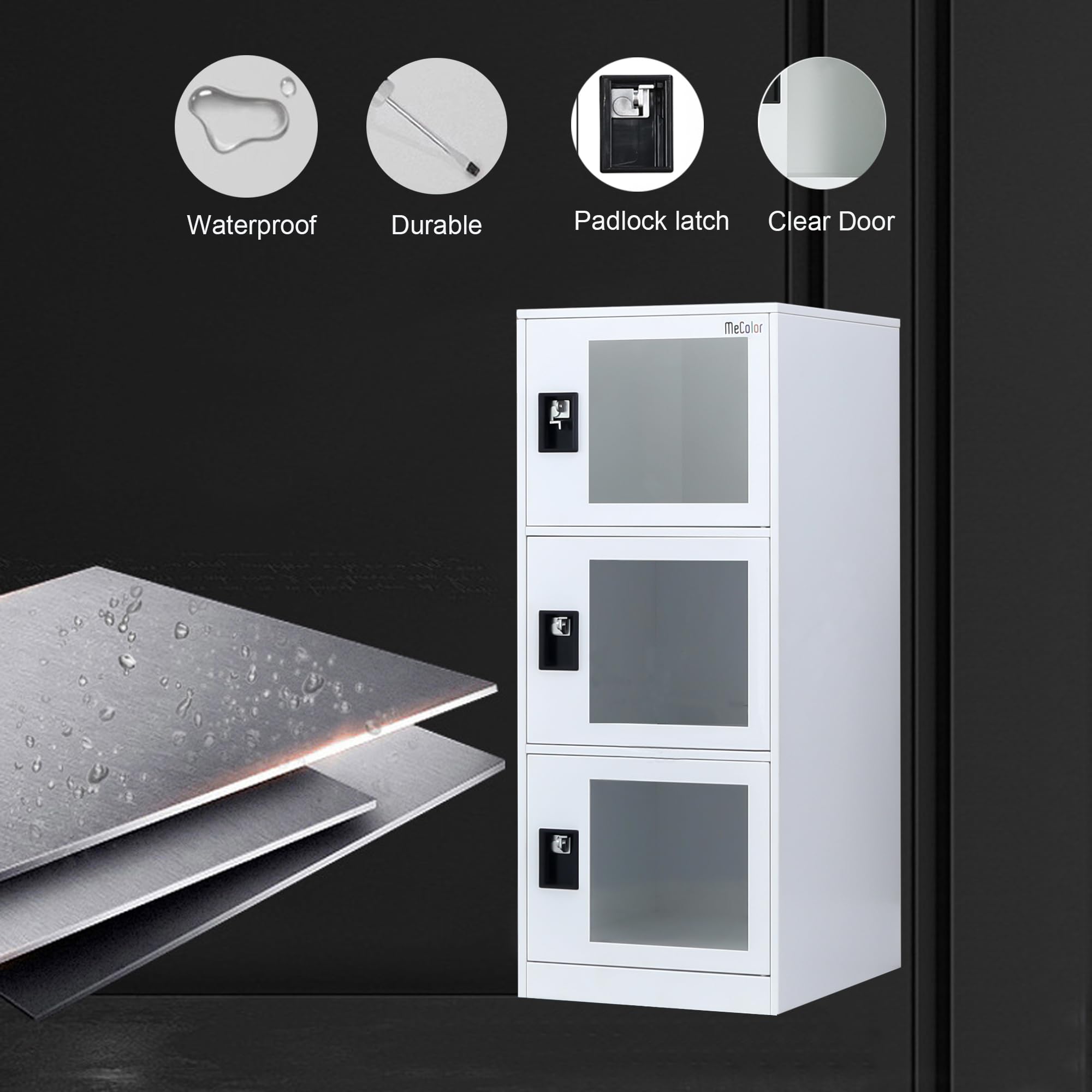 MECOLOR Taquilla Vertical Transparente con candado, taquilla de Gimnasio, taquillas de empleados, casillero de Metal para Oficina, casillero de Almacenamiento de 2 o 3 Niveles (G3V, Blanco Completo)