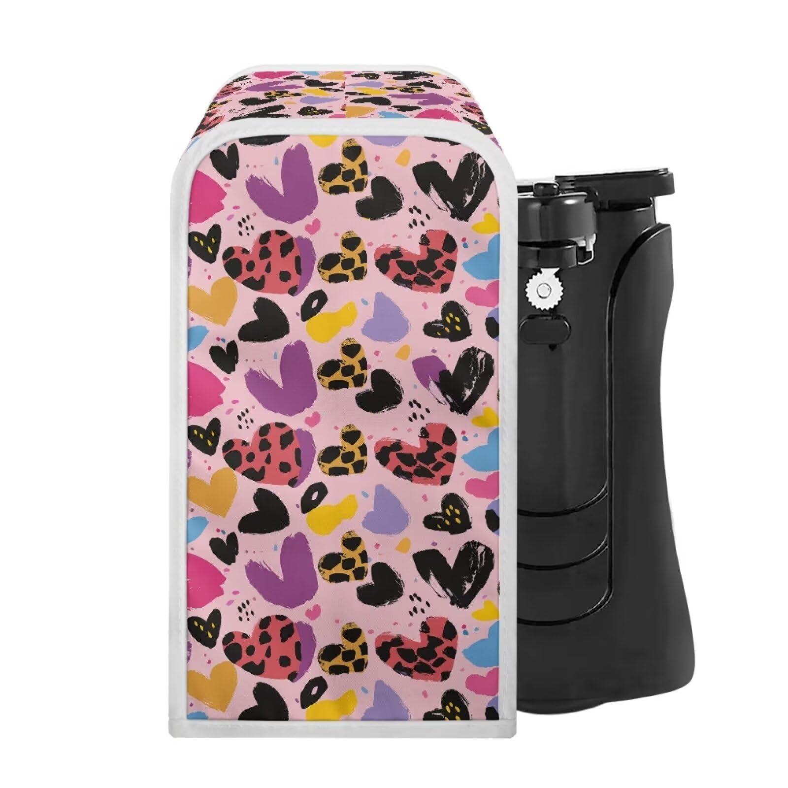 TODIYADDU Colorful Love Heart Electric Can Opener Cover for Women Leopard Print Kitchen Appliance Covers with Soft Material Foldable Can Opener Dust Cover Machine Washable Home Decor Nice Gifts-1