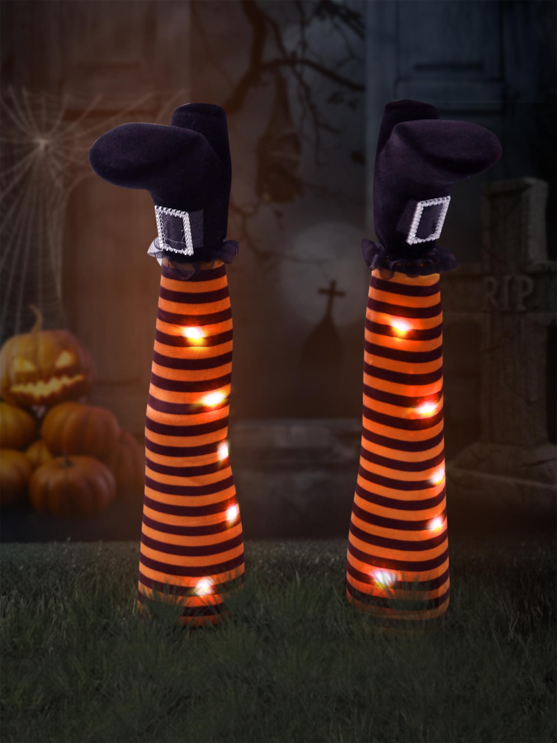 wlflash Halloween Witches Legs Decor Leg Yard Stakes Stake Wreaths Feet Door Crashing Garden Party Porch Wicked Hanging House Foot Outdoor Decorations(Orange)