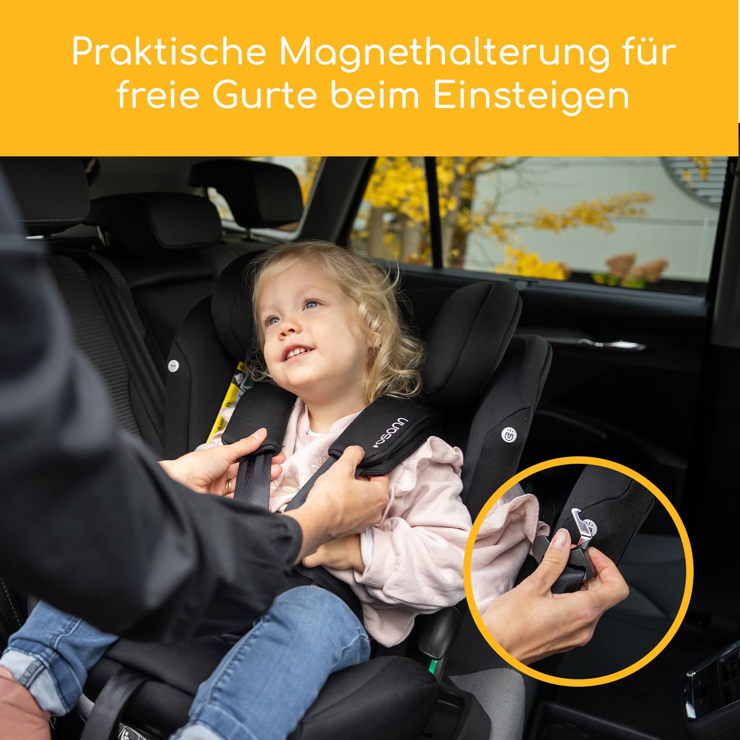 Osann Swift360 S 2 Reboarder 360 drehbar mit Isofix, Kindersitz ab 1 Jahr | Kinderautositz 76-150 cm, drehbarer Kindersitz 9-36 kg mit Isofix, erleichtert das Anschnallen, bequem & sicher - All Black