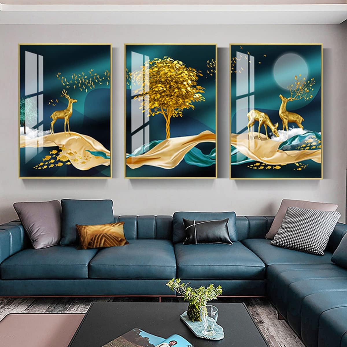 Instarry DIY 5D Diamond Painting Large Size Triptych Elk Crystal Cross Stitch Wall Decorations for Living Room 43.3x15.7 inch