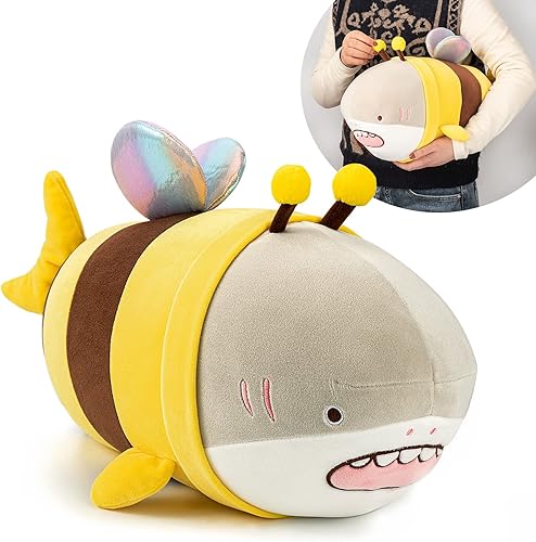 wisbear Peluche de tiburón de 14.9 pulgadas, animal de peluche de tiburón, ballena de peluche, abeja de peluche, lindo tiburón de peluche, almohadas
