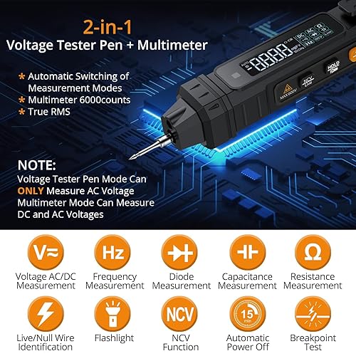 Miniatura 9 de Neoteck 2 en 1 Tipo de pluma Multímetro digital Probador de voltaje 4000 cuentas multímetro TRMS inteligente Voltímetro sin contacto para probar