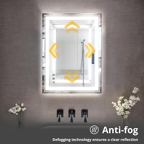 Miniatura 4 de Espejo de baño con luces de 36 x 28 pulgadas, antivaho a prueba de roturas, espejos de tocador de pared con luz frontal y retroiluminada, 3 opciones