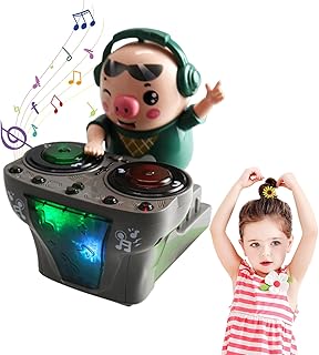 Dj Swinging Piggy Toy,DJ Light Music Dancing Pig Toy,Funny Cute Swing Dancing Piggy Toy, DJ Rock Pig Toy with Colorful Light Swing Back and Forth (5 Songs)