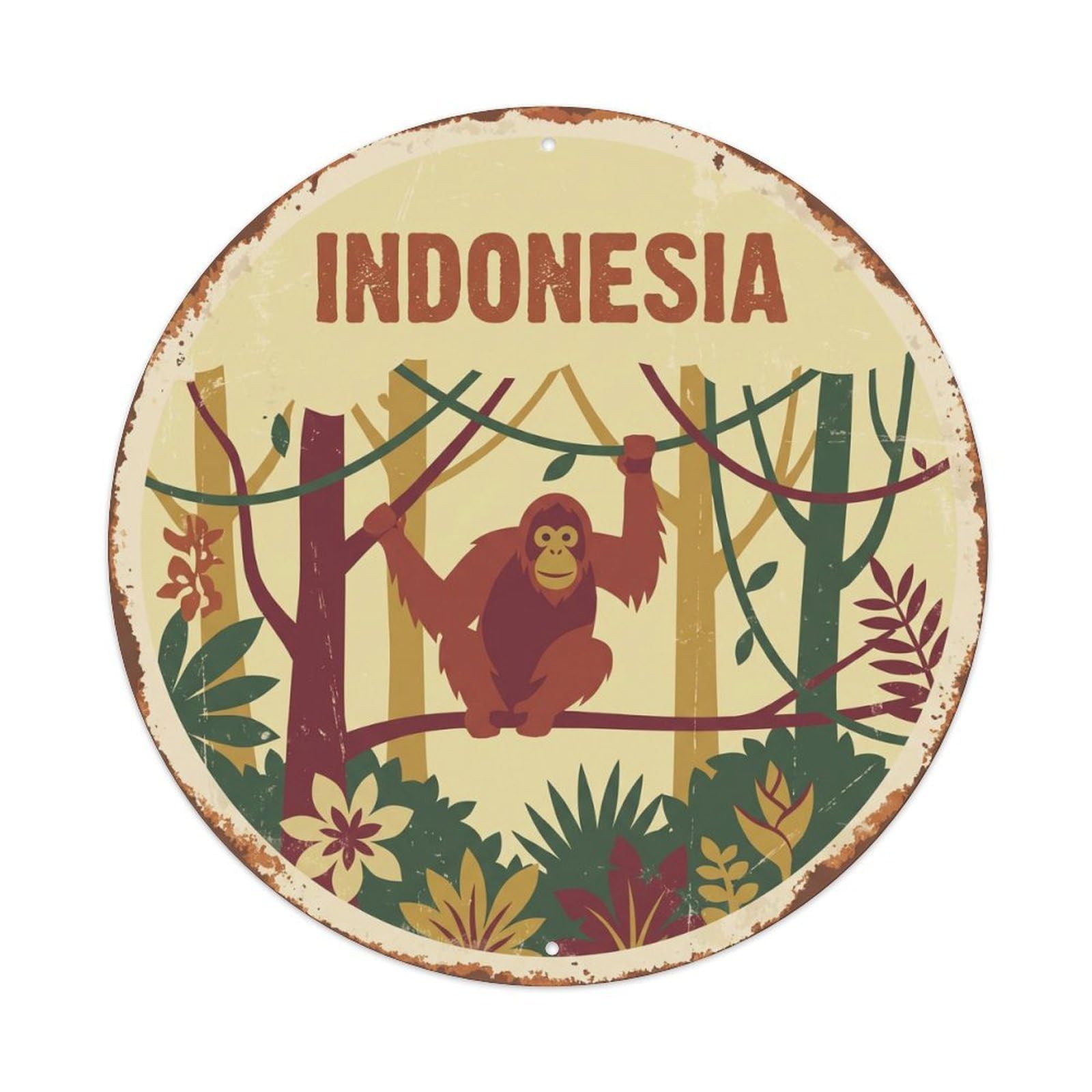 Indonesia Orangutan Rainforest Trees Metal Tin Sign