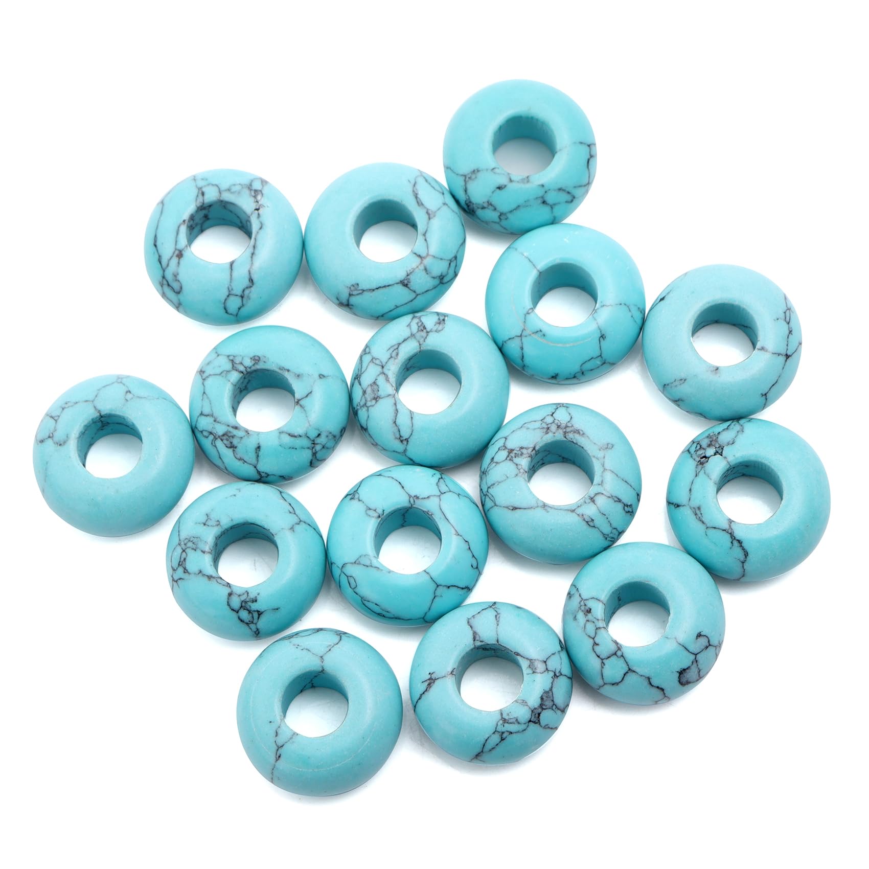 Edelsteinperlen mit großem Loch zur Schmuckherstellung, lose Makramee-Natursteinperlen, Blau, Türkis (8 x 14 mm), 15 Stück